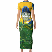 Brazil Independence Day Short Sleeve Bodycon Dress One Nation One Heart - Tropical Toucan Macaw Christ Redeemer