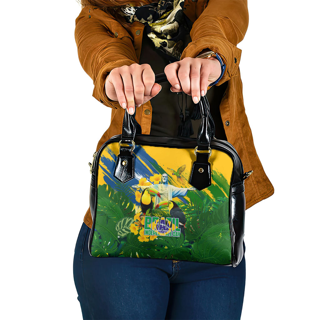 Brazil Independence Day Shoulder Handbag One Nation One Heart - Tropical Toucan Macaw Christ Redeemer