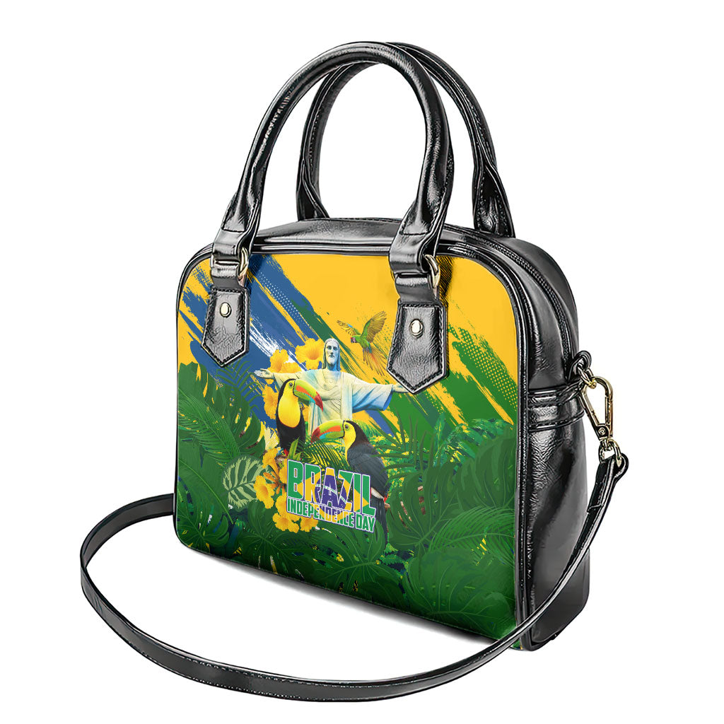 Brazil Independence Day Shoulder Handbag One Nation One Heart - Tropical Toucan Macaw Christ Redeemer