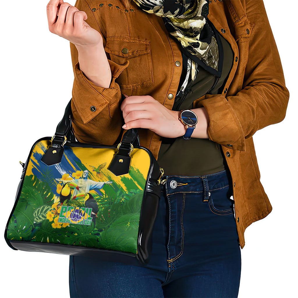 Brazil Independence Day Shoulder Handbag One Nation One Heart - Tropical Toucan Macaw Christ Redeemer