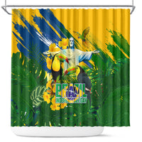 Brazil Independence Day Shower Curtain One Nation One Heart - Tropical Toucan Macaw Christ Redeemer