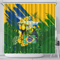 Brazil Independence Day Shower Curtain One Nation One Heart - Tropical Toucan Macaw Christ Redeemer