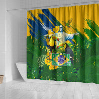 Brazil Independence Day Shower Curtain One Nation One Heart - Tropical Toucan Macaw Christ Redeemer