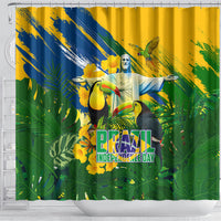 Brazil Independence Day Shower Curtain One Nation One Heart - Tropical Toucan Macaw Christ Redeemer