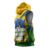 Brazil Independence Day Sleeveless Hoodie One Nation One Heart - Tropical Toucan Macaw Christ Redeemer