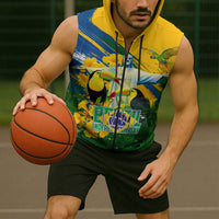 Brazil Independence Day Sleeveless Zip Hoodie One Nation One Heart - Tropical Toucan Macaw Christ Redeemer