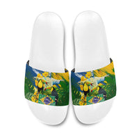 Brazil Independence Day Slide Sandals One Nation One Heart - Tropical Toucan Macaw Christ Redeemer