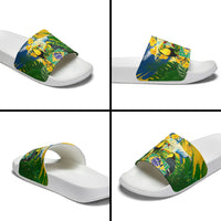 Brazil Independence Day Slide Sandals One Nation One Heart - Tropical Toucan Macaw Christ Redeemer