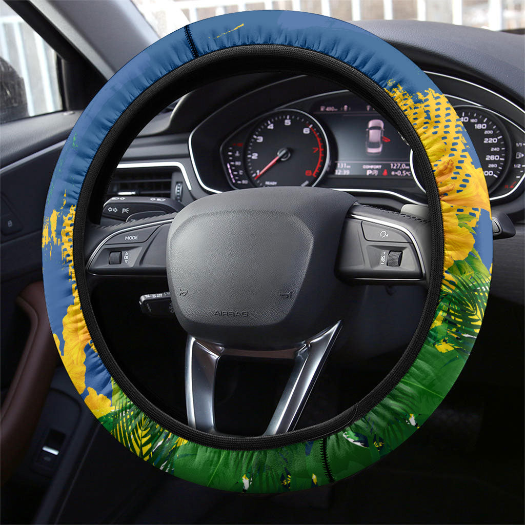 Brazil Independence Day Steering Wheel Cover One Nation One Heart - Tropical Toucan Macaw Christ Redeemer