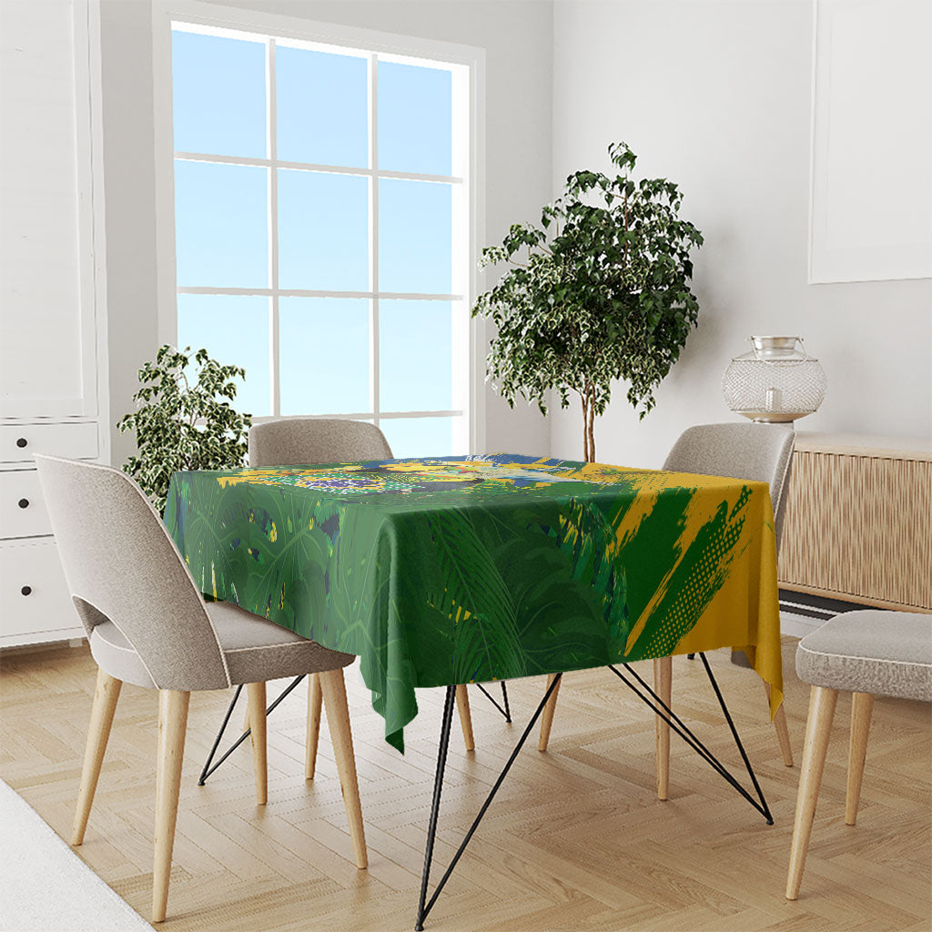 Brazil Independence Day Tablecloth One Nation One Heart - Tropical Toucan Macaw Christ Redeemer