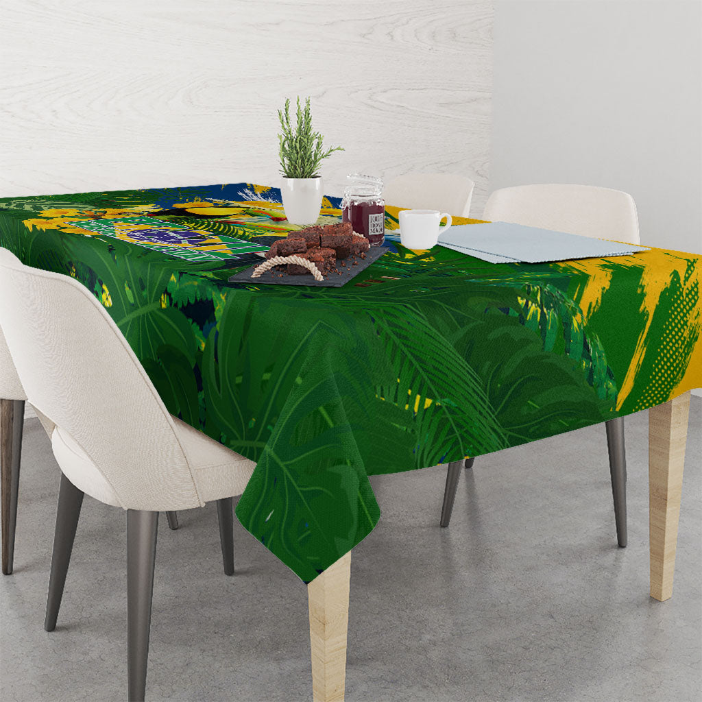Brazil Independence Day Tablecloth One Nation One Heart - Tropical Toucan Macaw Christ Redeemer
