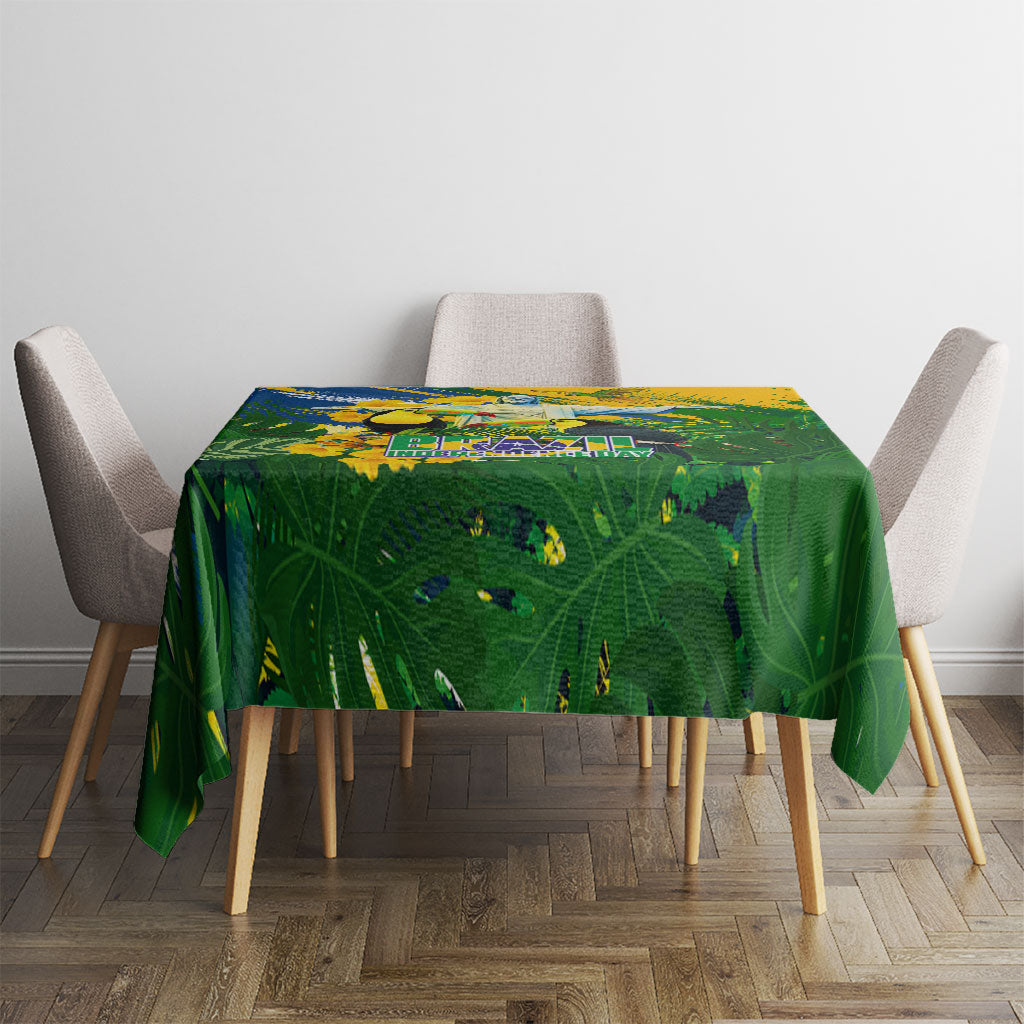 Brazil Independence Day Tablecloth One Nation One Heart - Tropical Toucan Macaw Christ Redeemer