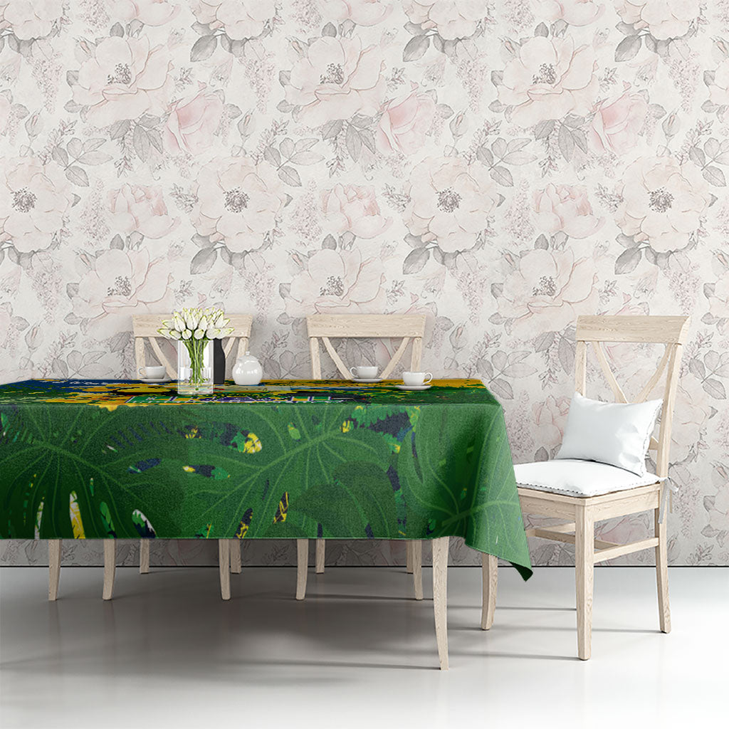 Brazil Independence Day Tablecloth One Nation One Heart - Tropical Toucan Macaw Christ Redeemer