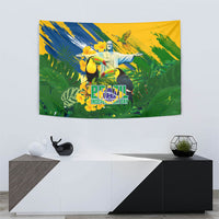 Brazil Independence Day Tapestry One Nation One Heart - Tropical Toucan Macaw Christ Redeemer
