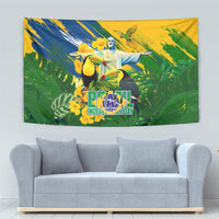 Brazil Independence Day Tapestry One Nation One Heart - Tropical Toucan Macaw Christ Redeemer