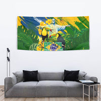 Brazil Independence Day Tapestry One Nation One Heart - Tropical Toucan Macaw Christ Redeemer