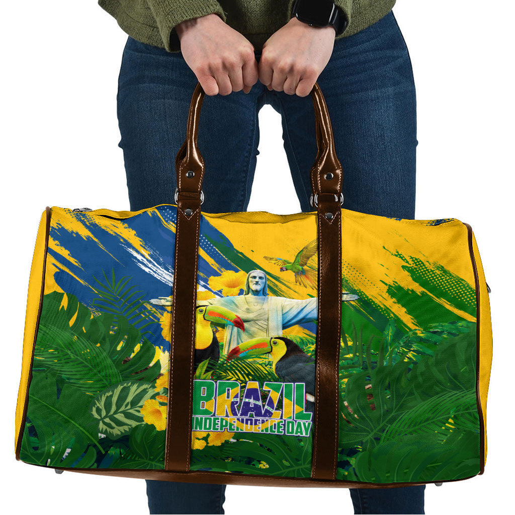 Brazil Independence Day Travel Bag One Nation One Heart - Tropical Toucan Macaw Christ Redeemer
