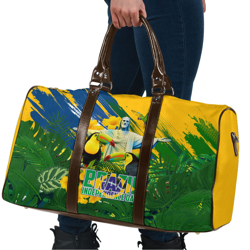 Brazil Independence Day Travel Bag One Nation One Heart - Tropical Toucan Macaw Christ Redeemer