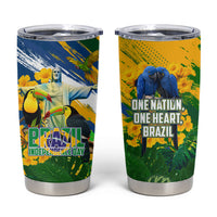 Brazil Independence Day Tumbler Cup One Nation One Heart - Tropical Toucan Macaw Christ Redeemer