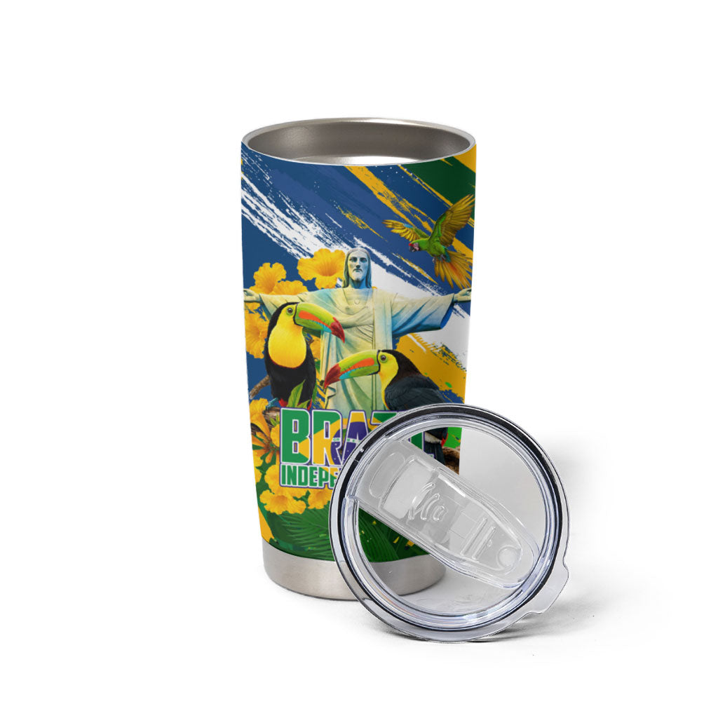 Brazil Independence Day Tumbler Cup One Nation One Heart - Tropical Toucan Macaw Christ Redeemer