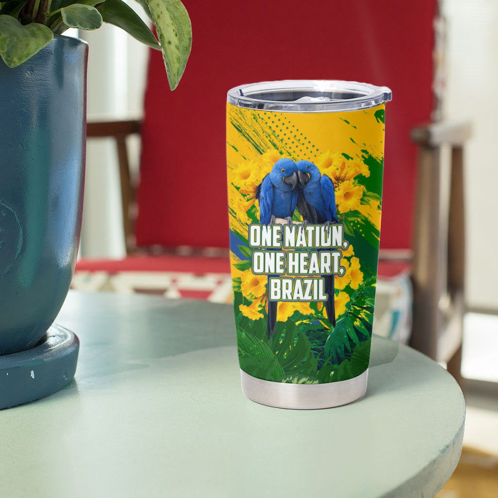 Brazil Independence Day Tumbler Cup One Nation One Heart - Tropical Toucan Macaw Christ Redeemer