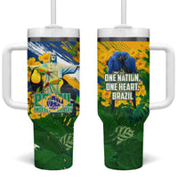 Brazil Independence Day Tumbler With Handle One Nation One Heart - Tropical Toucan Macaw Christ Redeemer