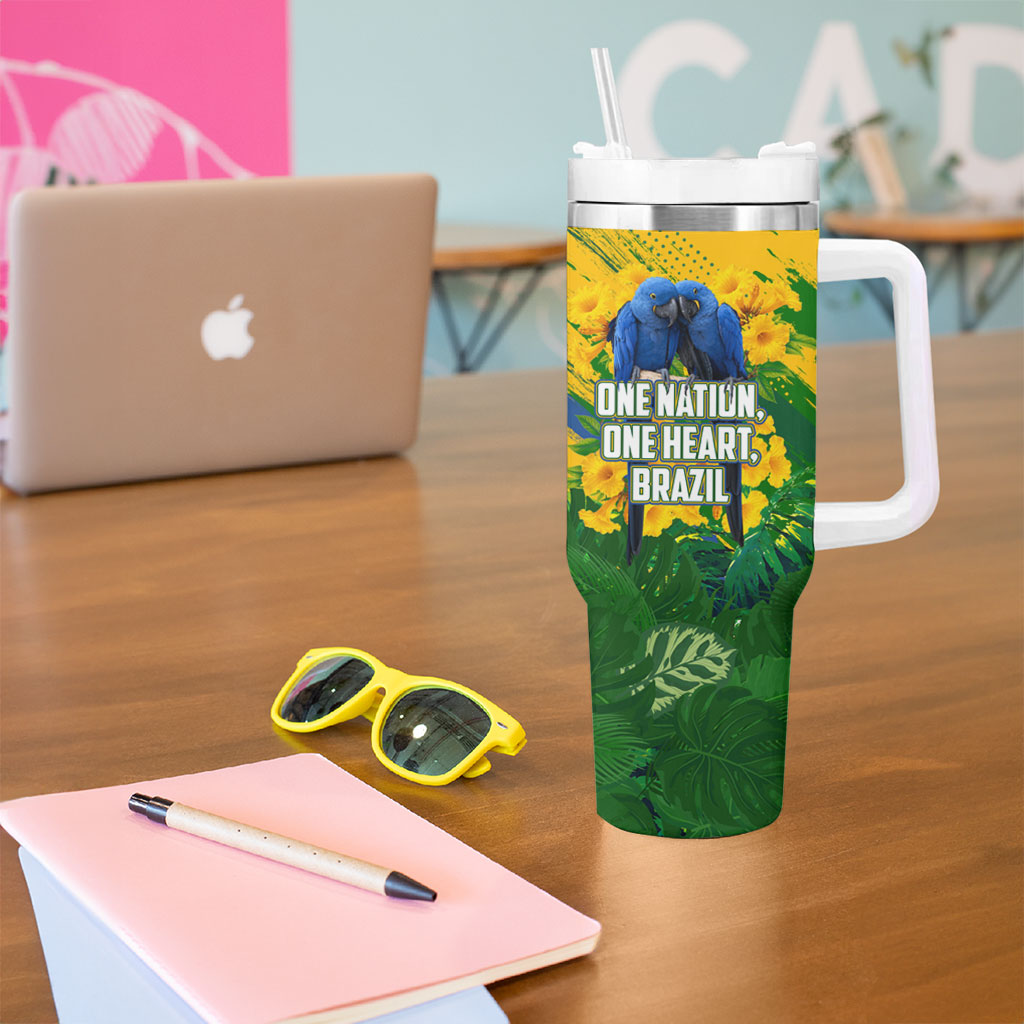 Brazil Independence Day Tumbler With Handle One Nation One Heart - Tropical Toucan Macaw Christ Redeemer
