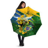 Brazil Independence Day Umbrella One Nation One Heart - Tropical Toucan Macaw Christ Redeemer