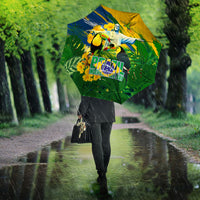 Brazil Independence Day Umbrella One Nation One Heart - Tropical Toucan Macaw Christ Redeemer