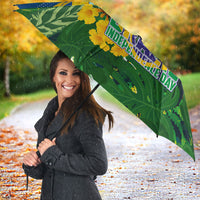 Brazil Independence Day Umbrella One Nation One Heart - Tropical Toucan Macaw Christ Redeemer