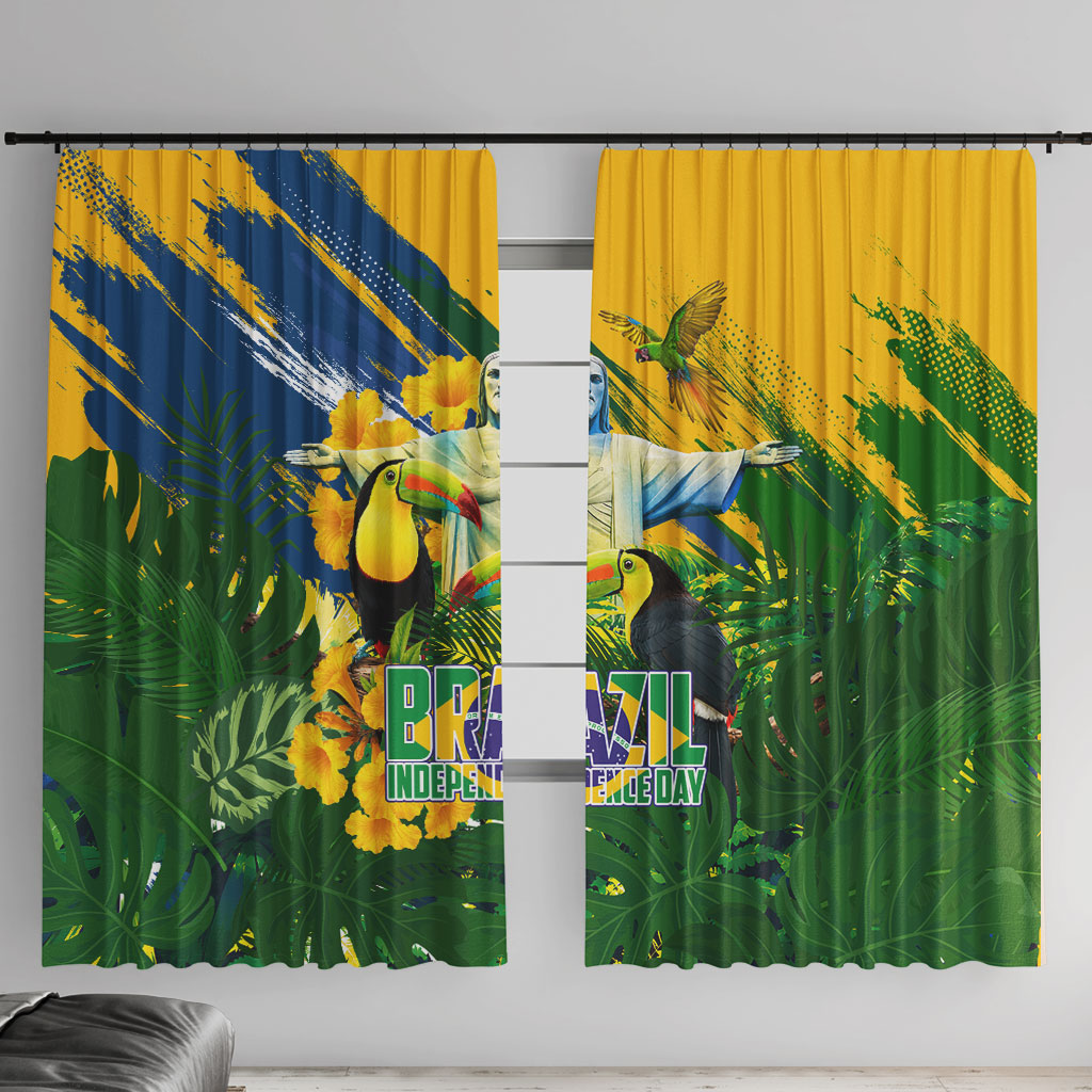 Brazil Independence Day Window Curtain One Nation One Heart - Tropical Toucan Macaw Christ Redeemer