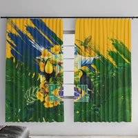 Brazil Independence Day Window Curtain One Nation One Heart - Tropical Toucan Macaw Christ Redeemer