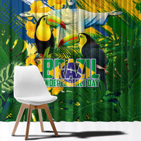 Brazil Independence Day Window Curtain One Nation One Heart - Tropical Toucan Macaw Christ Redeemer