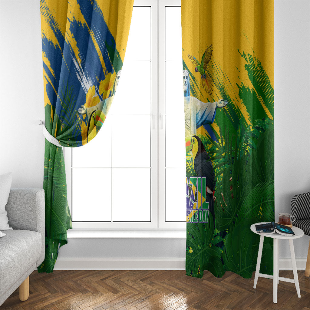 Brazil Independence Day Window Curtain One Nation One Heart - Tropical Toucan Macaw Christ Redeemer
