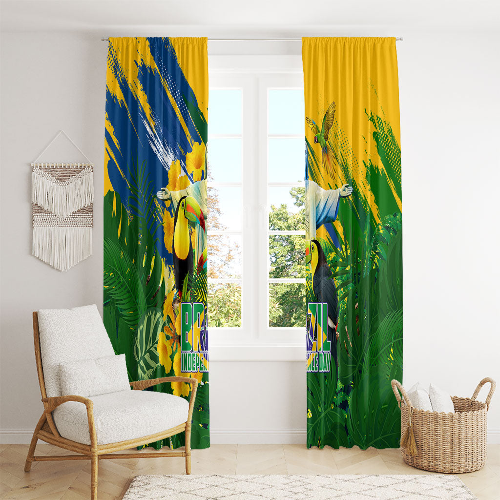 Brazil Independence Day Window Curtain One Nation One Heart - Tropical Toucan Macaw Christ Redeemer
