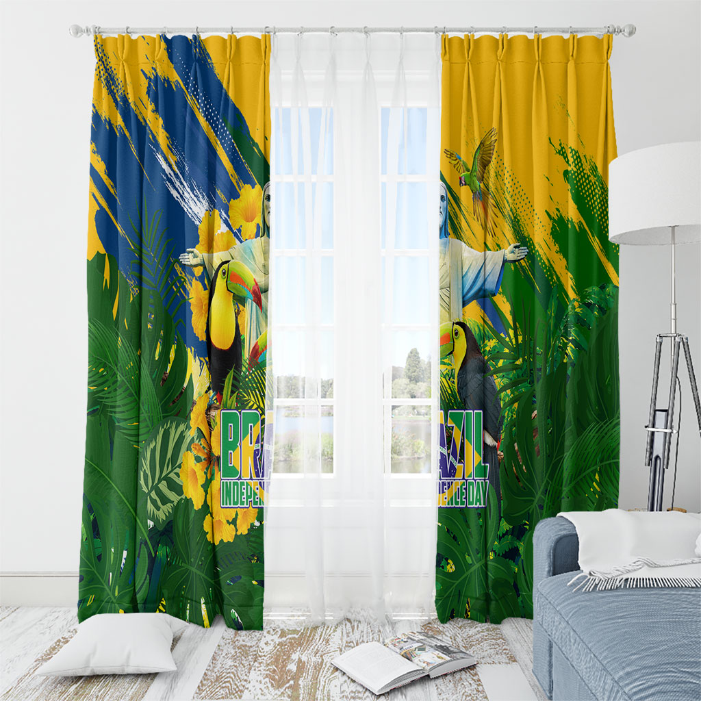 Brazil Independence Day Window Curtain One Nation One Heart - Tropical Toucan Macaw Christ Redeemer