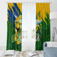 Brazil Independence Day Window Curtain One Nation One Heart - Tropical Toucan Macaw Christ Redeemer