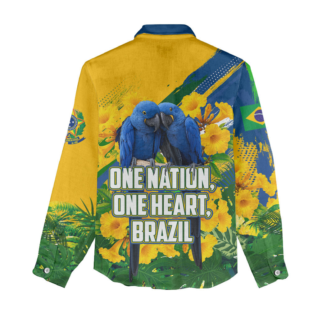 Brazil Independence Day Women Casual Shirt One Nation One Heart - Tropical Toucan Macaw Christ Redeemer