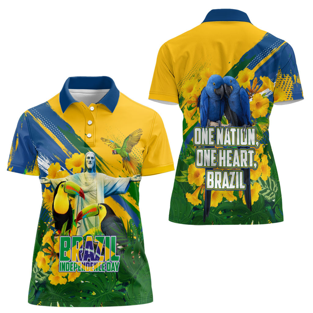 Brazil Independence Day Women Polo Shirt One Nation One Heart - Tropical Toucan Macaw Christ Redeemer