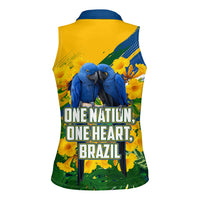 Brazil Independence Day Women Sleeveless Polo Shirt One Nation One Heart - Tropical Toucan Macaw Christ Redeemer