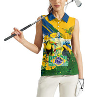 Brazil Independence Day Women Sleeveless Polo Shirt One Nation One Heart - Tropical Toucan Macaw Christ Redeemer