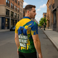 Brazil Independence Day Zipper Polo Shirt One Nation One Heart - Tropical Toucan Macaw Christ Redeemer
