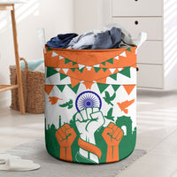 India Patriotic Freedom Laundry Basket Flag Colors Raised Fist Typography Graphic