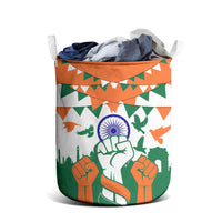 India Patriotic Freedom Laundry Basket Flag Colors Raised Fist Typography Graphic