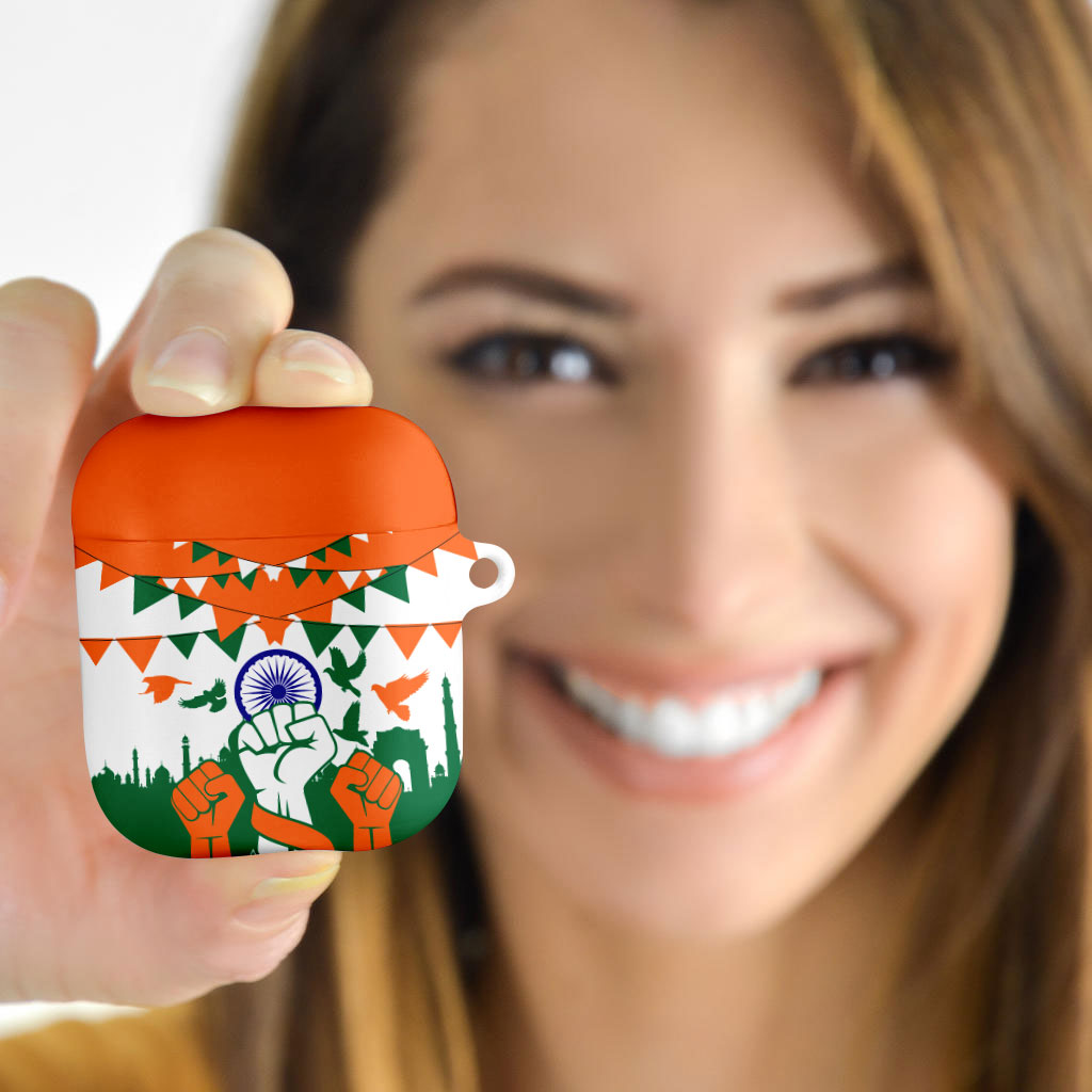 India Patriotic Freedom AirPods Case Flag Colors Raised Fist Typography Graphic