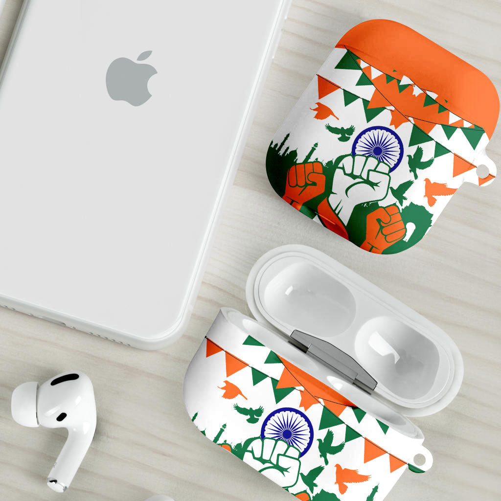 India Patriotic Freedom AirPods Case Flag Colors Raised Fist Typography Graphic