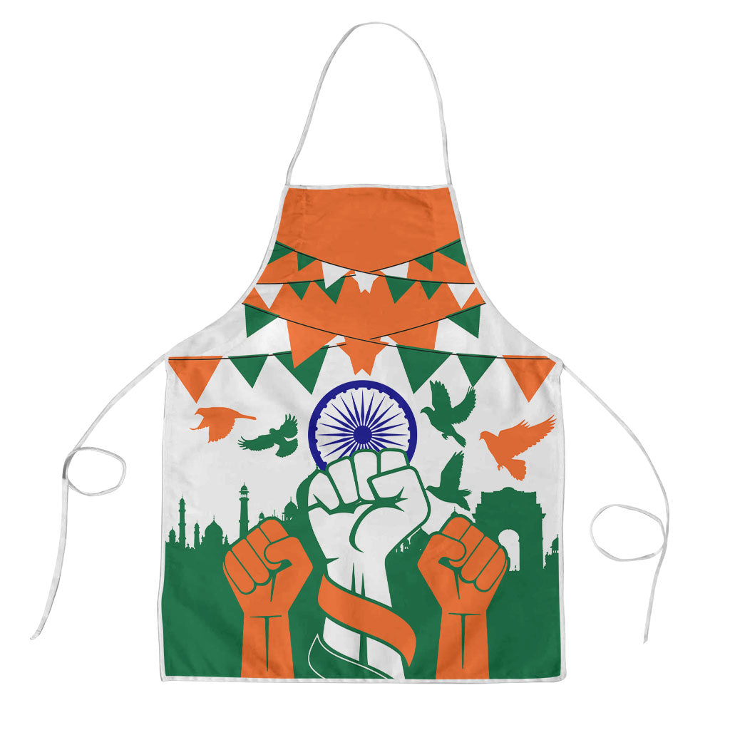 India Patriotic Freedom Apron Flag Colors Raised Fist Typography Graphic