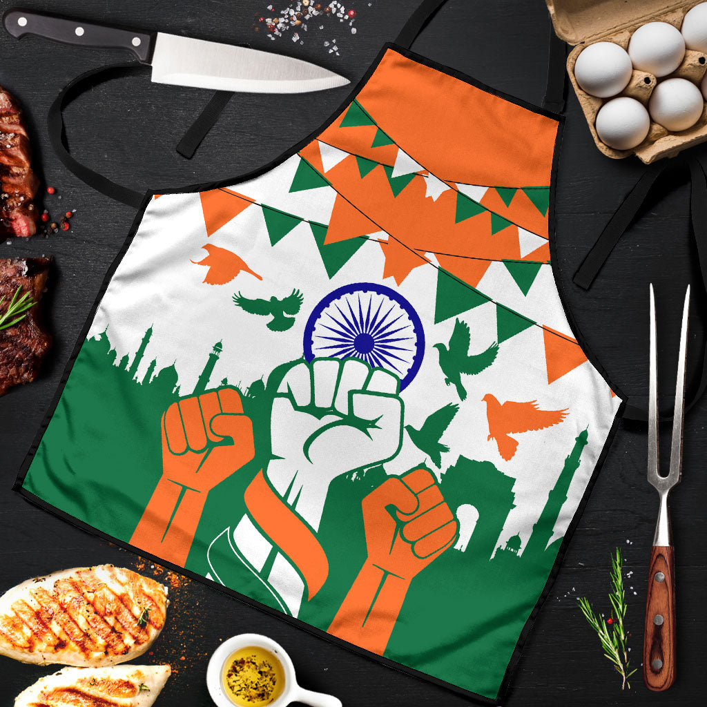 India Patriotic Freedom Apron Flag Colors Raised Fist Typography Graphic