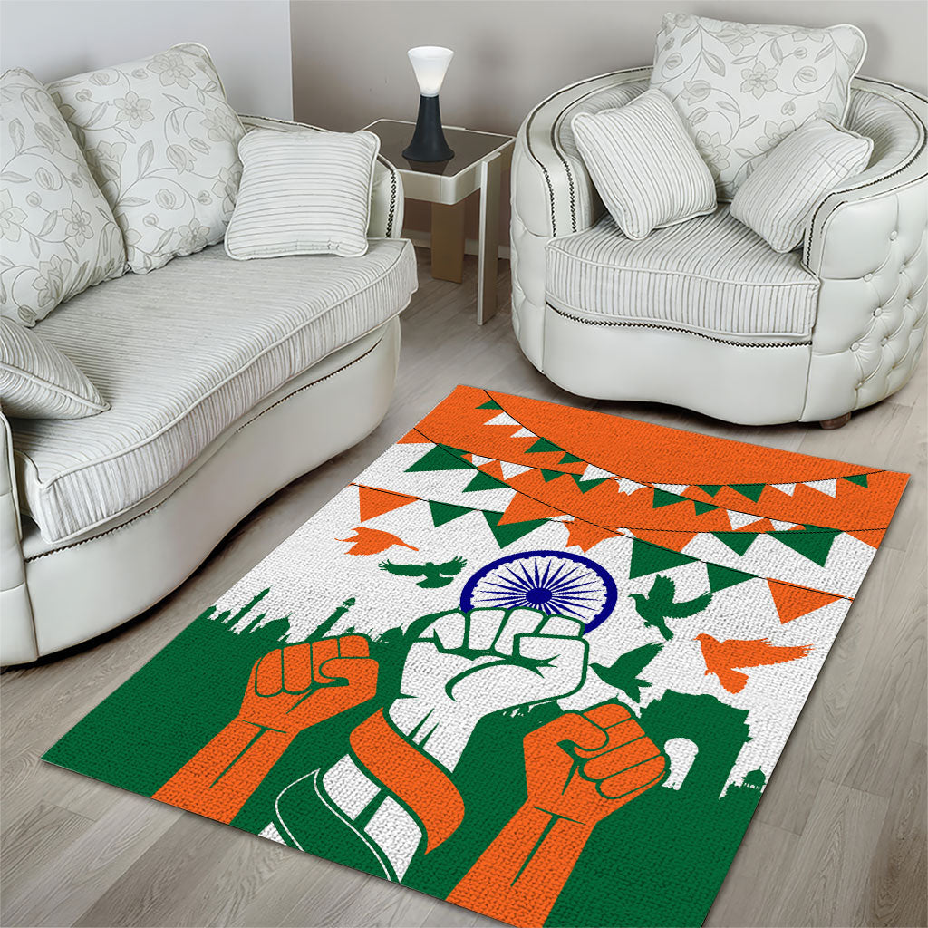 India Patriotic Freedom Area Rug Flag Colors Raised Fist Typography Graphic