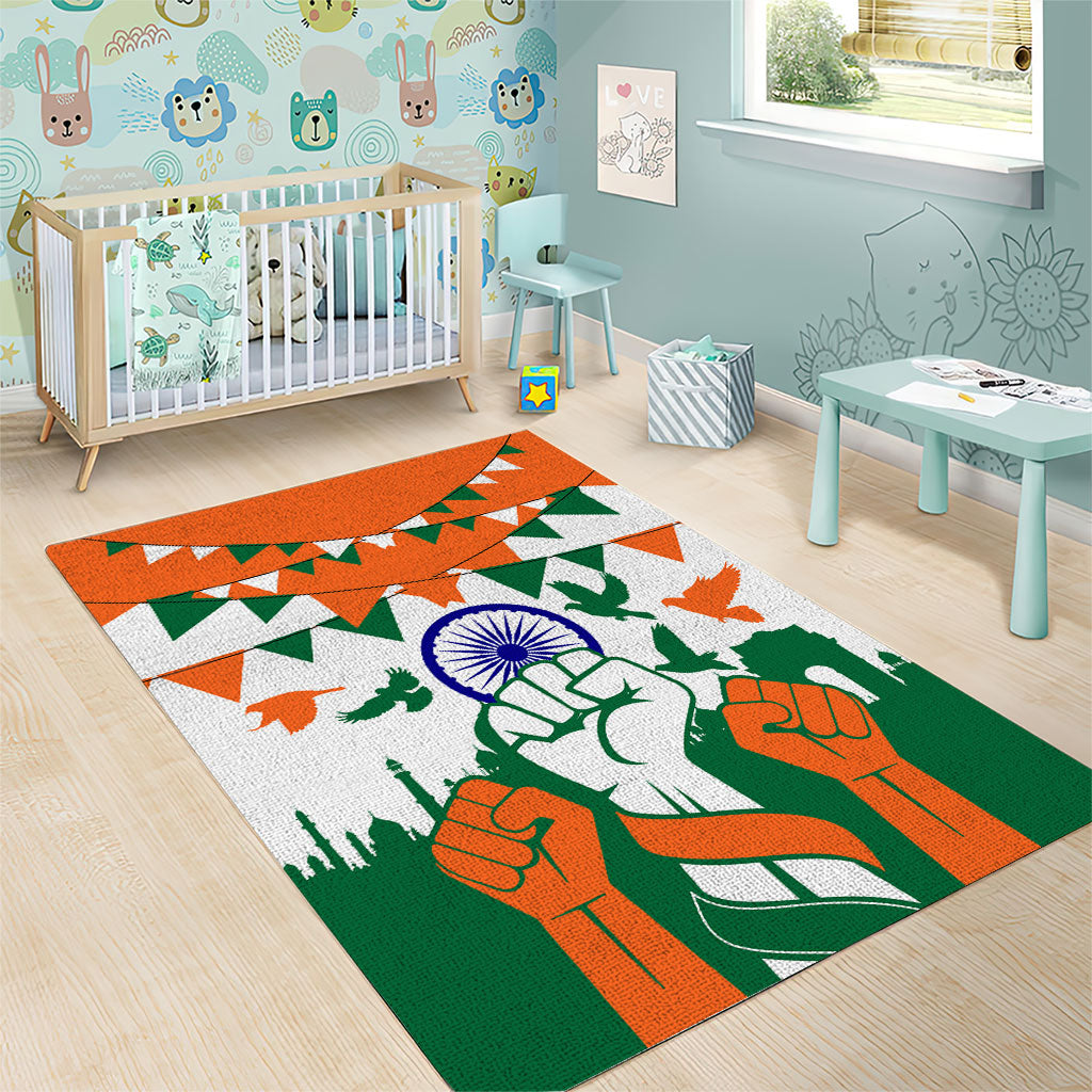 India Patriotic Freedom Area Rug Flag Colors Raised Fist Typography Graphic